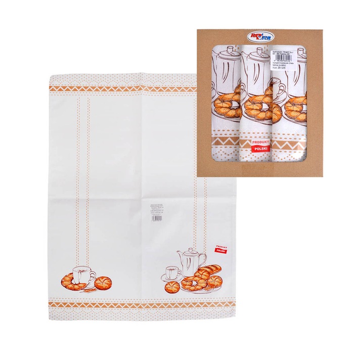 Set 3 prosoape bucatarie, bumbac 100%, design paine, 65x45cm
