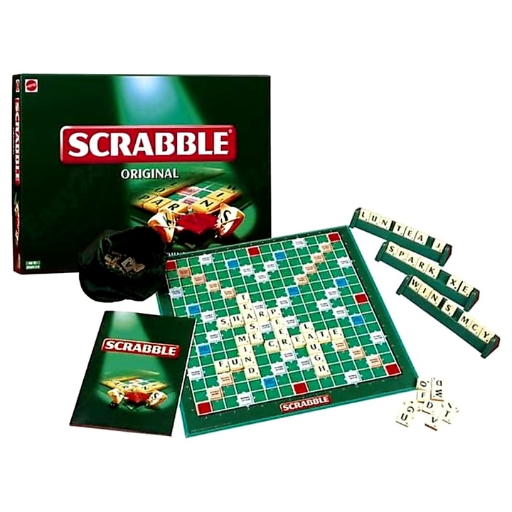 Set joc de societate Scrabble, 4 table, 100 litere, Limba engleza