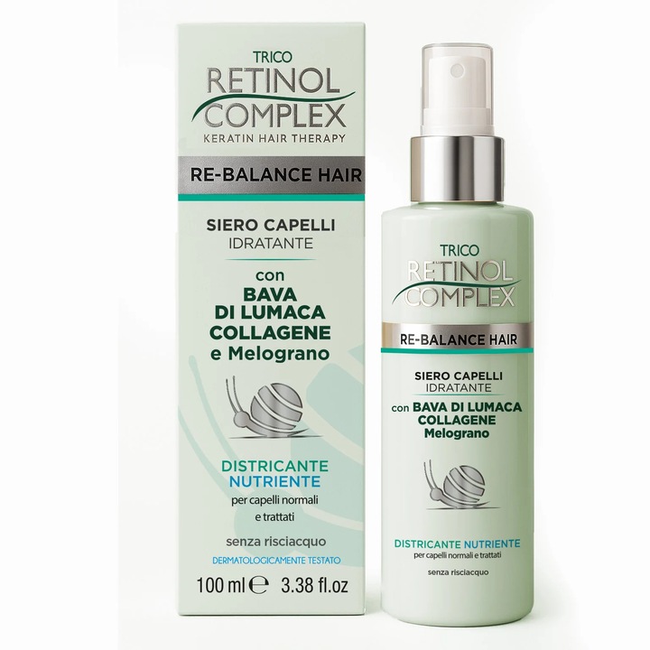 Ser hidratant pentru păr, Retinol Complex, 100 ml, cu extract de melc, colagen, pentru păr uscat