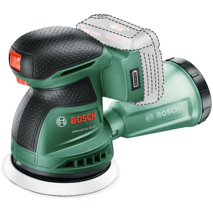Bosch UniversalOrbit 18V-20 excentercsiszoló, 18 V, 125 mm tárcsaátmérő, 23000 perc rezgések, Akkumulátor és töltő nélkül
