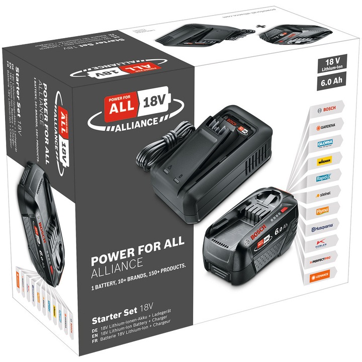 Set baterie si incarcator Bosch Starter-Set 18 V 1600A032A8, 18V, acumulator 6Ah, incarcator Al 18V-44