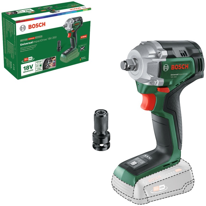 Bosch UniversalImpac 18V-350 0603980304 ütvecsavarozó, 350Nm, 3400 ütés/perc, 3 sebességfokozat, 1/2'' behajtás, Akkumulátor és töltő nélkül