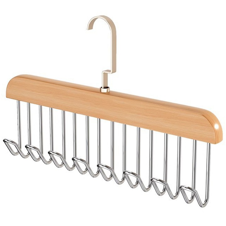 Umeras organizator Destello cu 8 carlige, lemn si metal, maro cu argintiu, 28x19cm