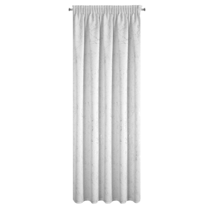 Fehér-ezüst függöny márvány mintával és természetes szövettel 140x270 cm szalaggal - MARLENE Eurofirany