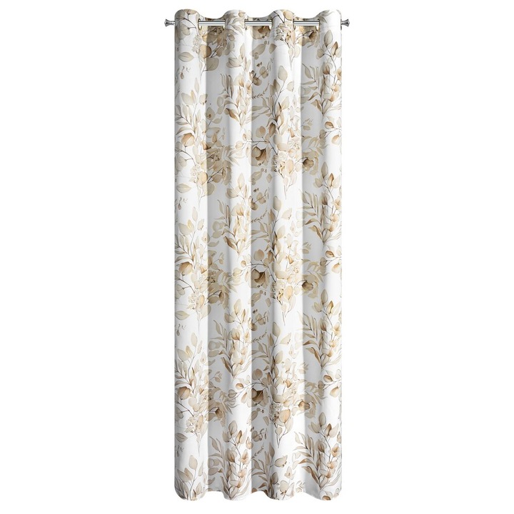 Bézs-arany, sötétítő függöny virágmintával és csillogó díszítéssel, 140x250 cm, gyűrűkkel - OLENI Eurofirany