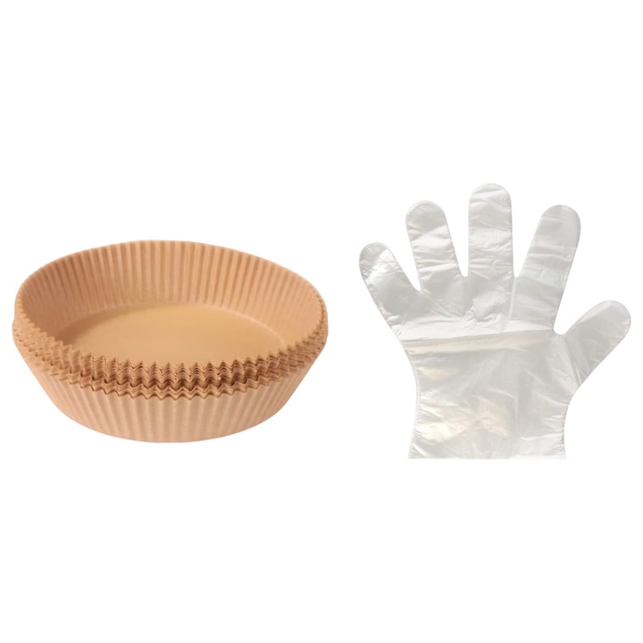 Set 150 bucăți, 50 hârtii de copt, 100 mănuși de unică folosință, 20x4.4cm, maro, transparent