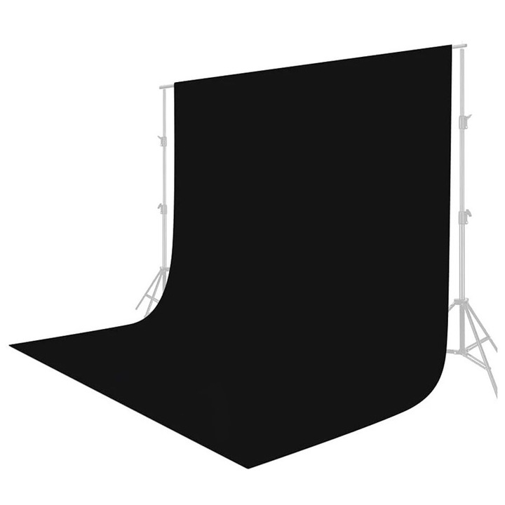 Fotó háttér, BOMSTOM, 150x300cm, Kiváló minőségű poliészter szövet, Összecsukható, Hordozható, színtartó, újrafelhasználható, Fekete