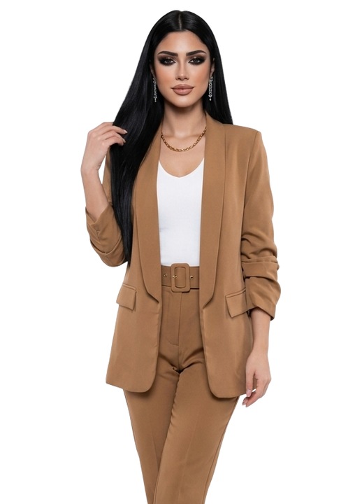 Sacou dama elegant camel croiala lejera maneci fronsate, M/L