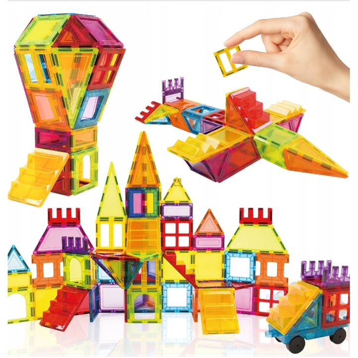 Set de constructie magnetic pentru copii Malplay, cu 85 de piese multicolore interconectabile