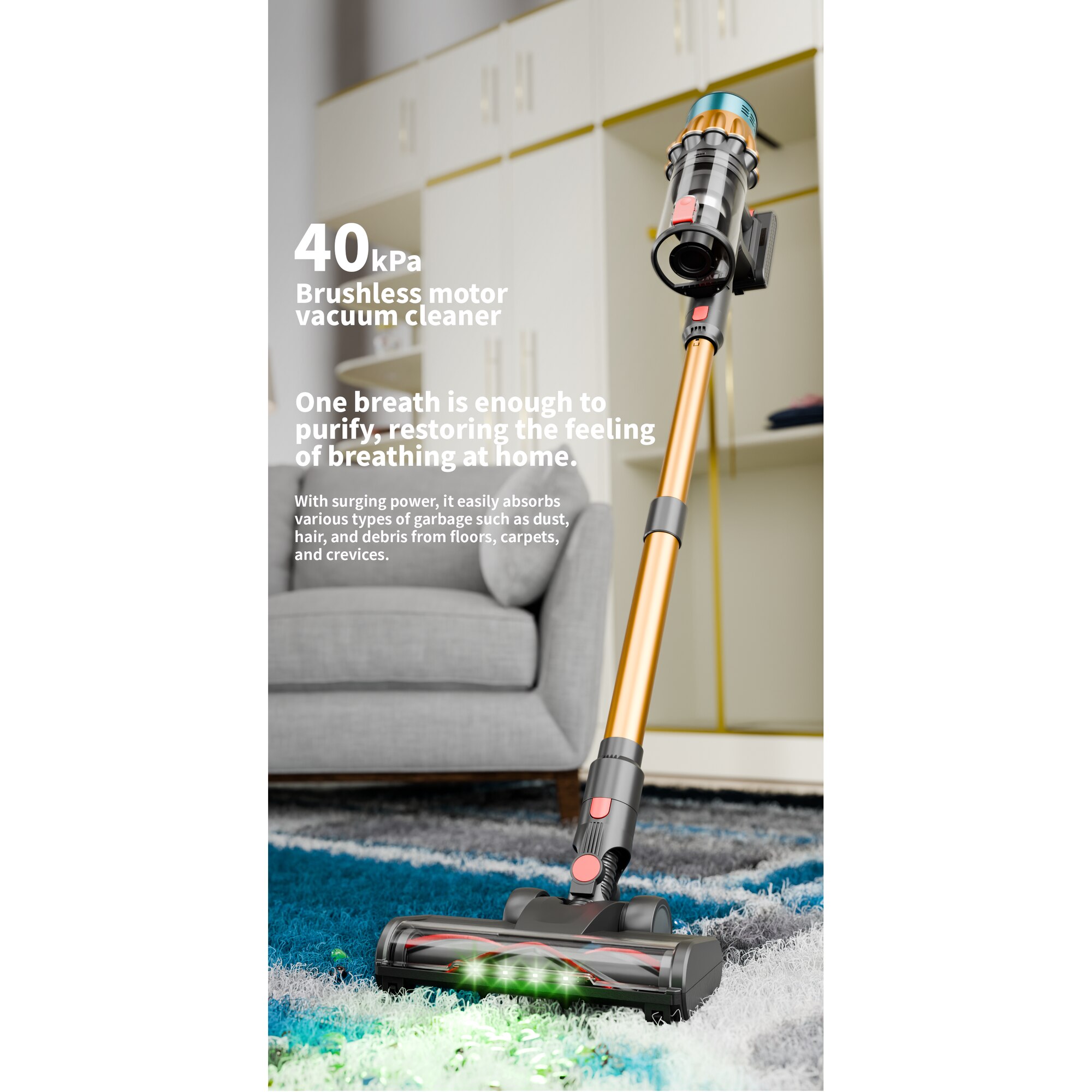 Aspirator vertical POKKO, fără fir, 650W, 1.2L, autonomie 50 min