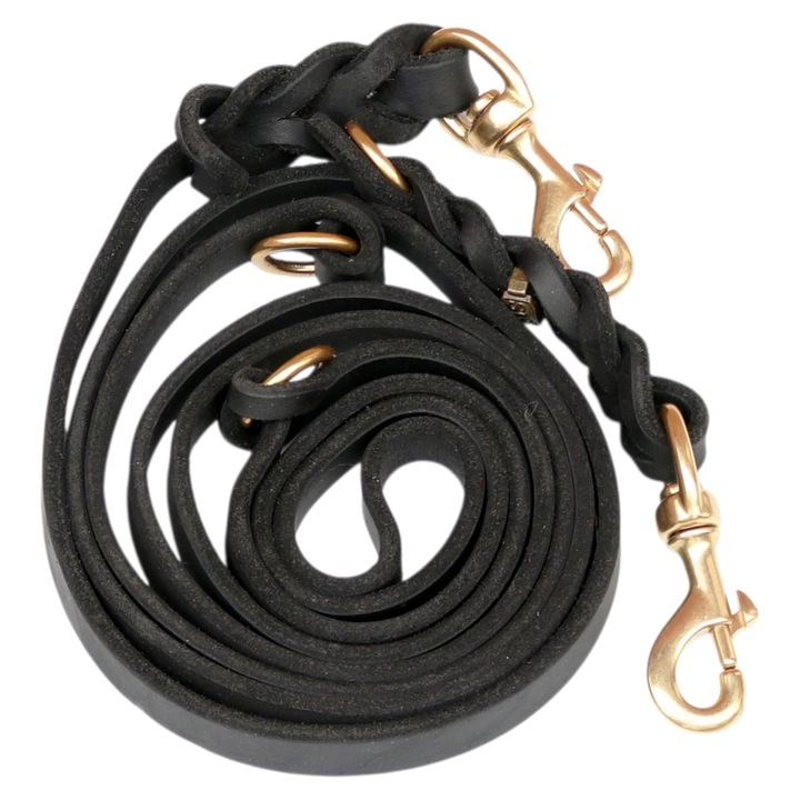 Lesa multifuncțională SK9, piele naturală, accesorii din alamă, 15 mm, 250 cm, negru