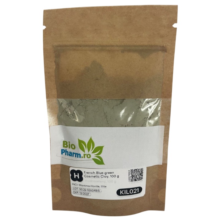 Masca de față Biopharm, argilă cosmetică verde-albastru, 100gr, pentru ten normal, absorbant