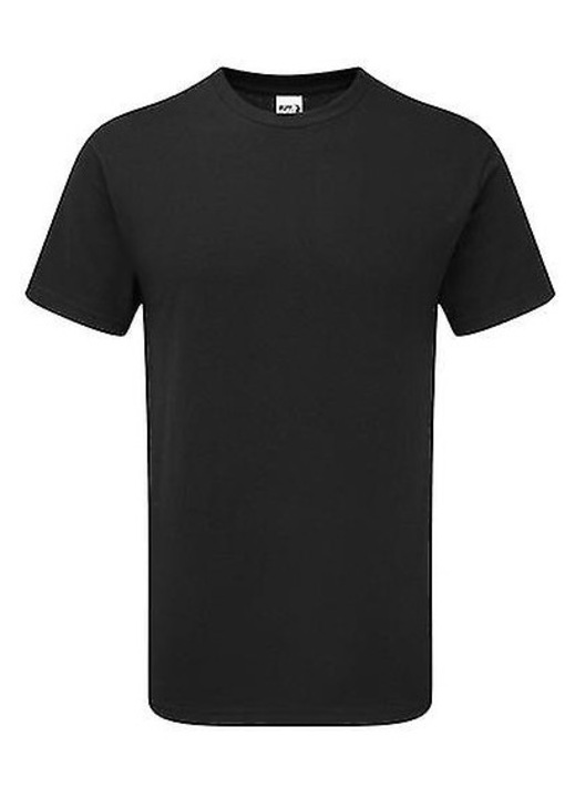 Férfi póló, fekete, 100% pamut, bordázott varrás nélküli gallér, duplán varrott ujjak