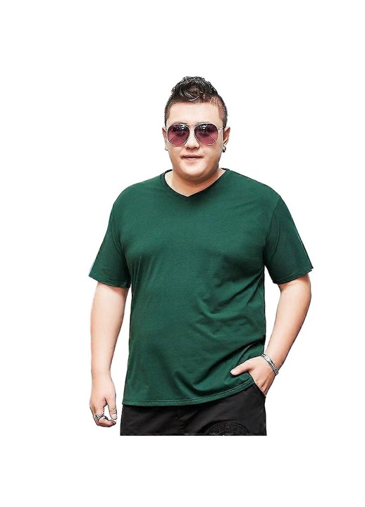 Tricou barbati, verde, bumbac, tip lejer, maneca scurta, decolteu in V, set disponibil, 3XL INTL