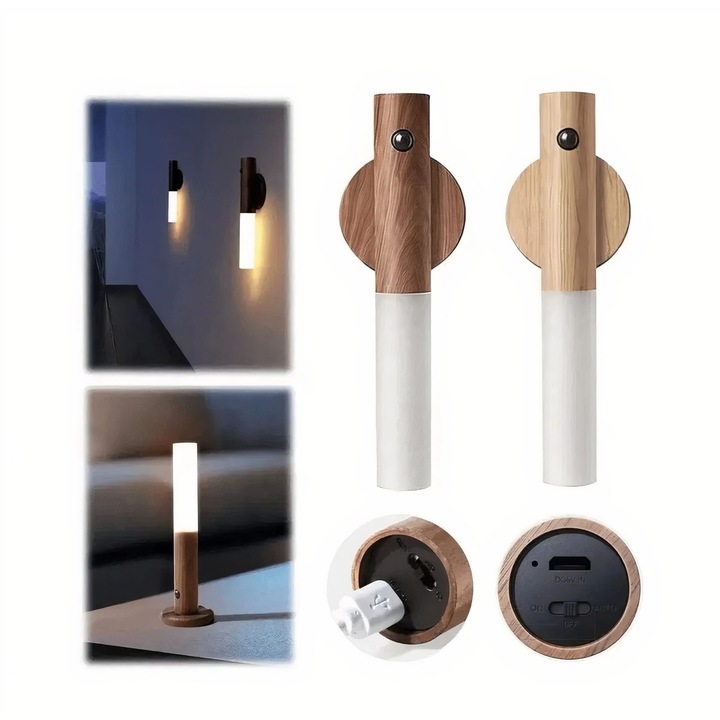 Lampa LED Magnetica, 18cm, de Perete, Reincarcabila prin USB, cu Senzor de Miscare pentru Interior, AdCos