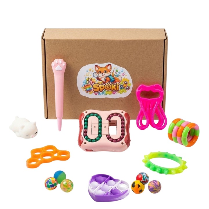 Set Senzorial IQ, 14 jucării, provocări cognitive, calmare tactilă, multicolor, 3+ ani