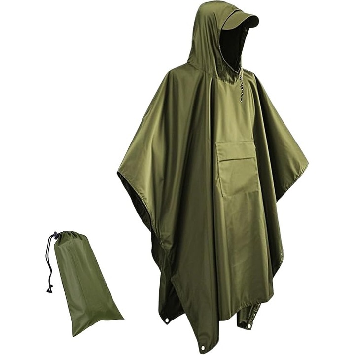 Poncho de ploaie reutilizabila, 140x210cm, impermeabila, pentru camping si drumetii, unisex, usor de transportat
