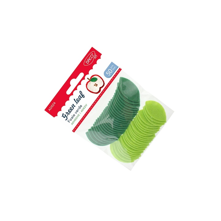 Set Accesorii Craft Daco, Frunze din Fetru Autoadeziv, 50 buc, verde, 3 cm