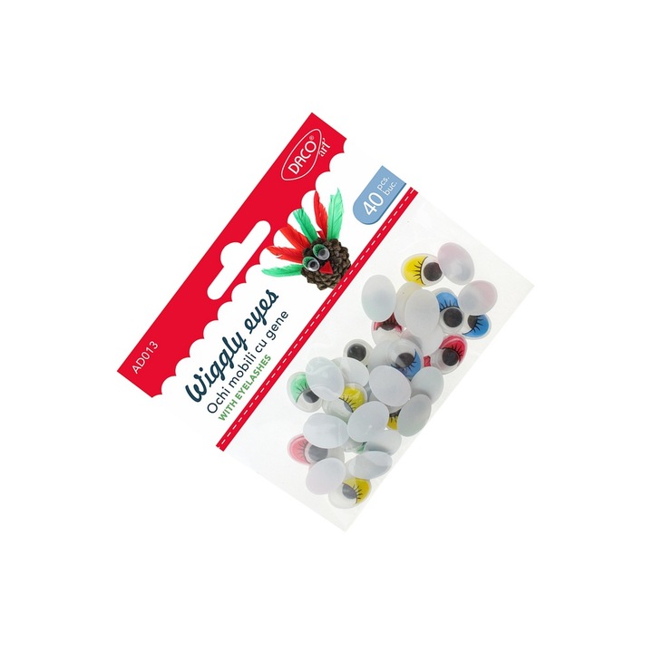 Set de ochi mobili cu gene, Daco, 40 buc, colorat, 1, 6cm