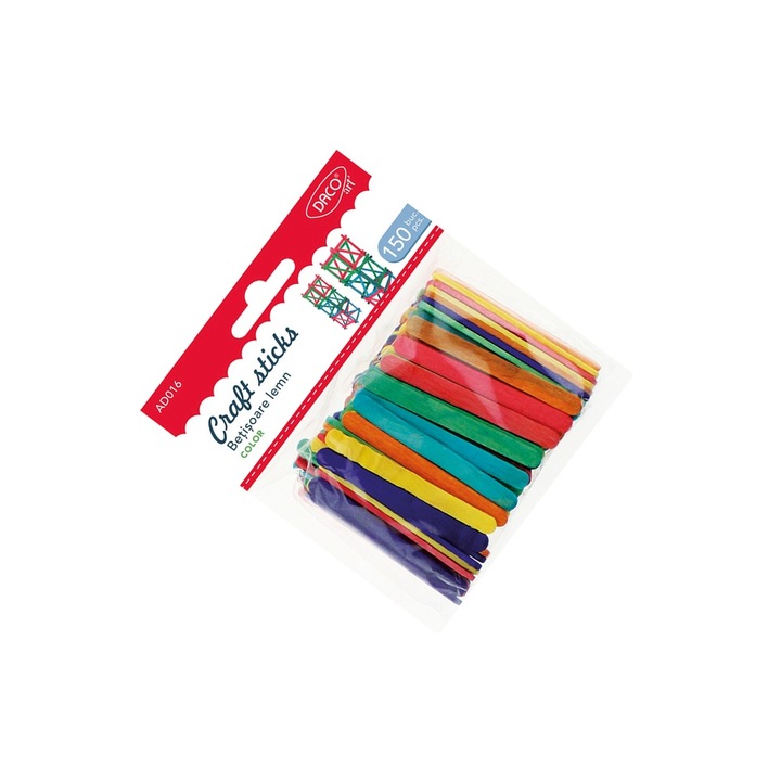 Set Betisoare din Lemn Colorat, Daco, 150 buc, Multicolor, 4+ ani