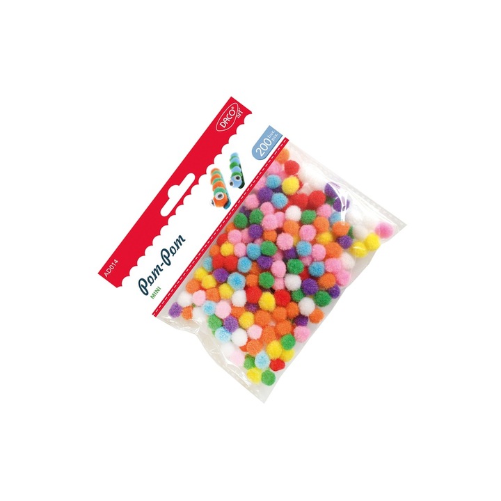 Set 200 Pom-pom Mini, Daco, 1 cm, multicolor