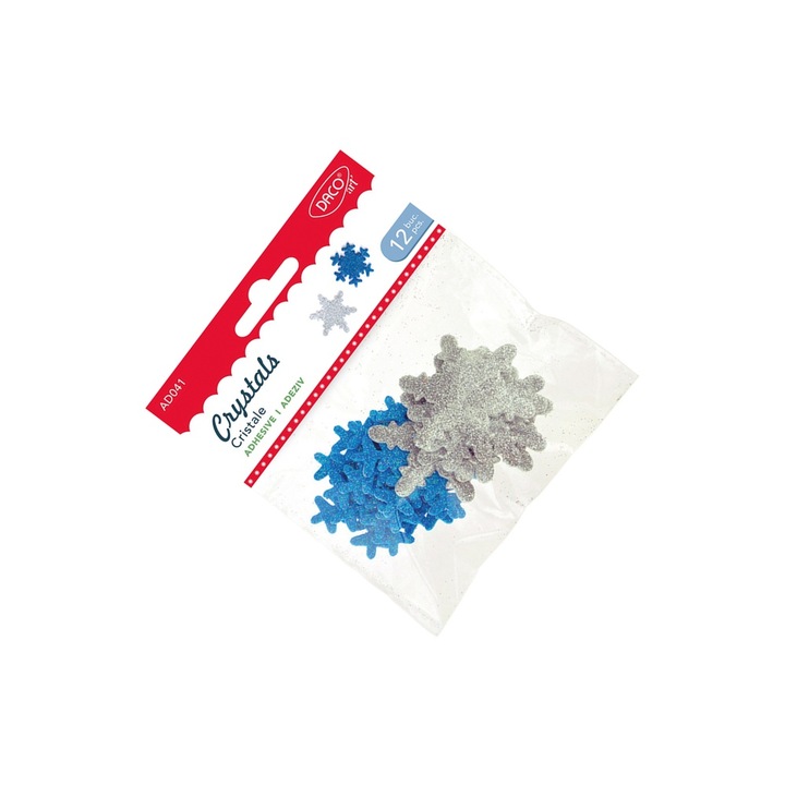 Set Cristale Spuma Autoadezive, Fulgi de Nea, Multicolor, 12 bucati