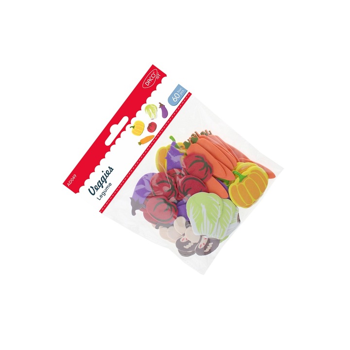Set accesorii craft, forme din spuma Legume, 60 bucati, multicolor, pentru 3 ani+