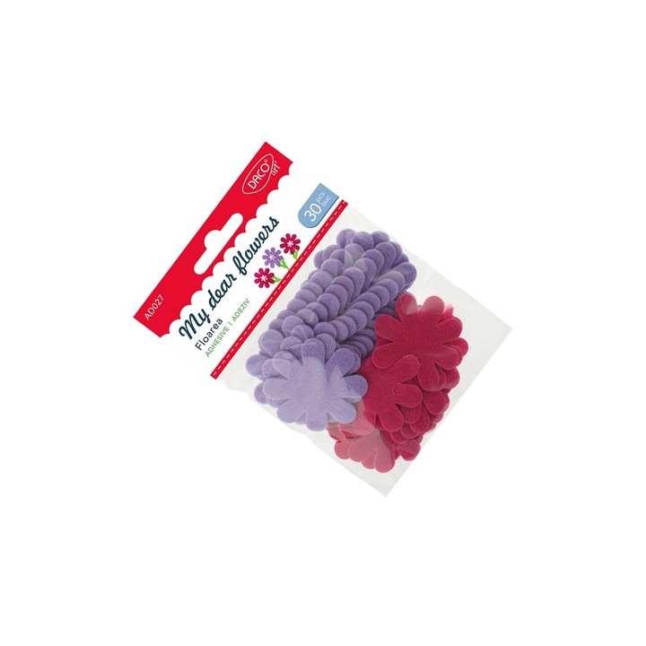 Set Accesorii Creative DACO Art, Flori Autoadezive din Fetru, 30 buc, variate, 5cm