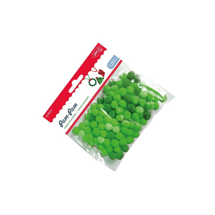 Set 120 Pom-pom verde degrade, accesorii craft pentru copii, 5 ani