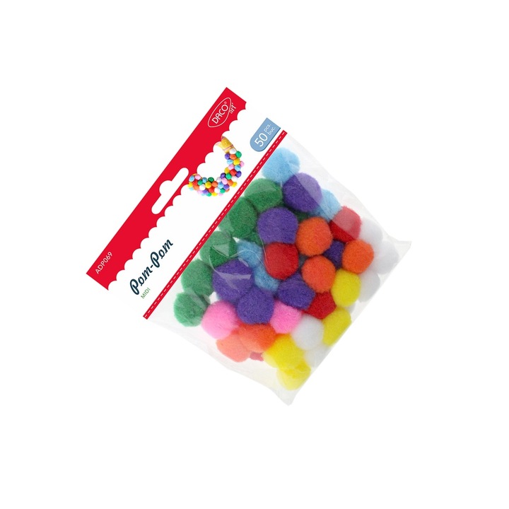 Set Accesorii Craft, Daco, Pom-Pom Midi, Multicolor, 50 buc, 2, 5 cm