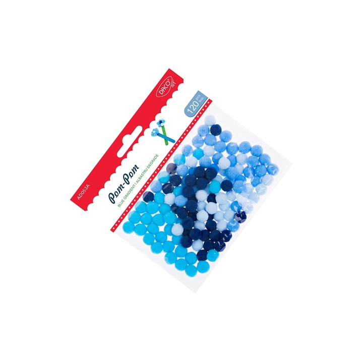 Set Accesorii Craft, Daco, Pom-pom Degrade Albastru, 120 buc, diametru 1cm