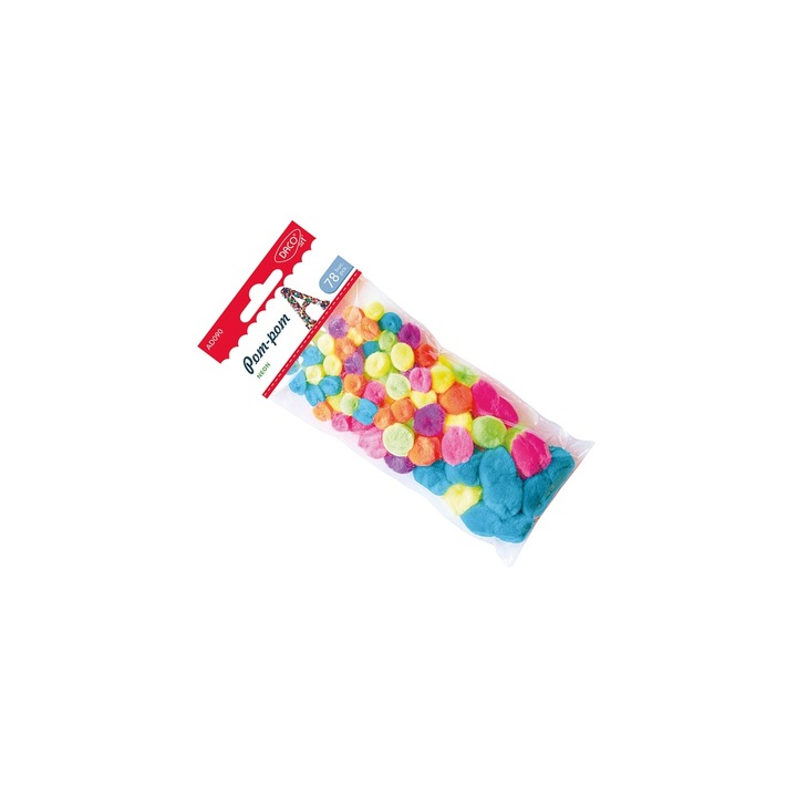 Set Pom-pom Neon, 78 Bucăți, Accesorii Craft, Multicolor, Dimensiuni Variate