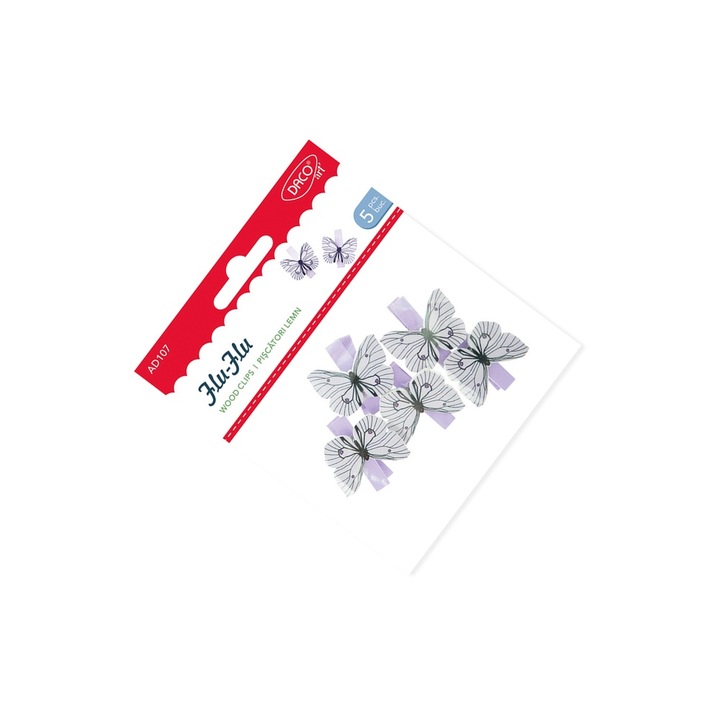Set 5 Accesorii Craft Daco Flu-Flu, Fluturi Decorativi din Lemn, 3, 5x3, 5cm