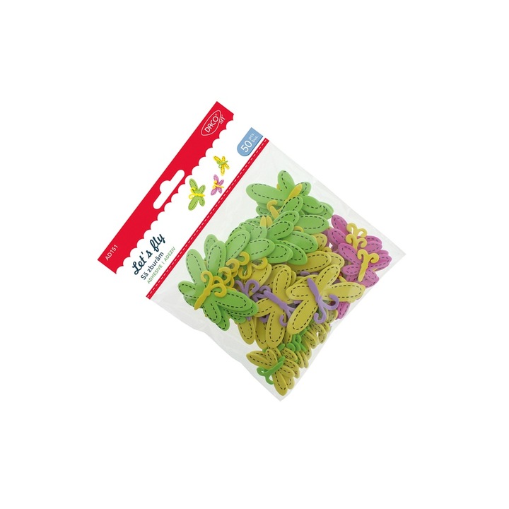 Set Accesorii Craft Daco Fluturi Spuma Autoadeziva 50 buc, Multicolor, Pentru copii 3 ani+