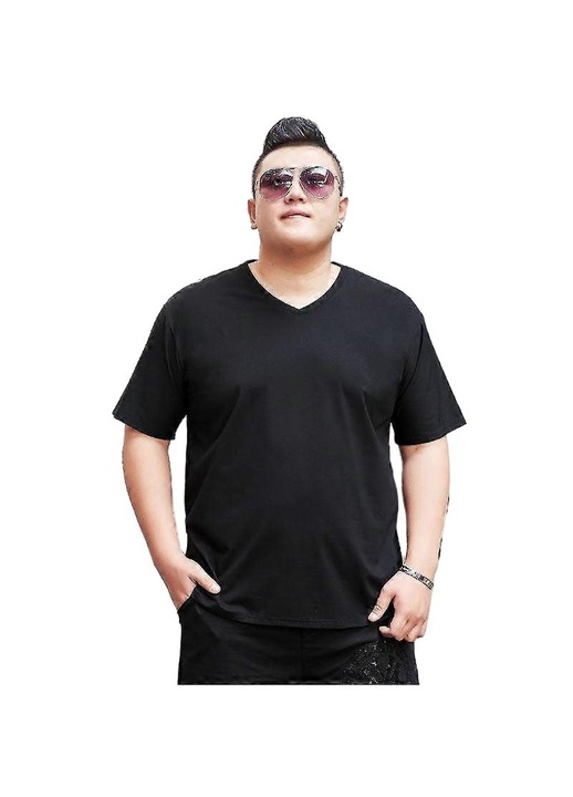 Férfi póló, oversize alap póló, V-nyakú, fekete, légáteresztő anyag