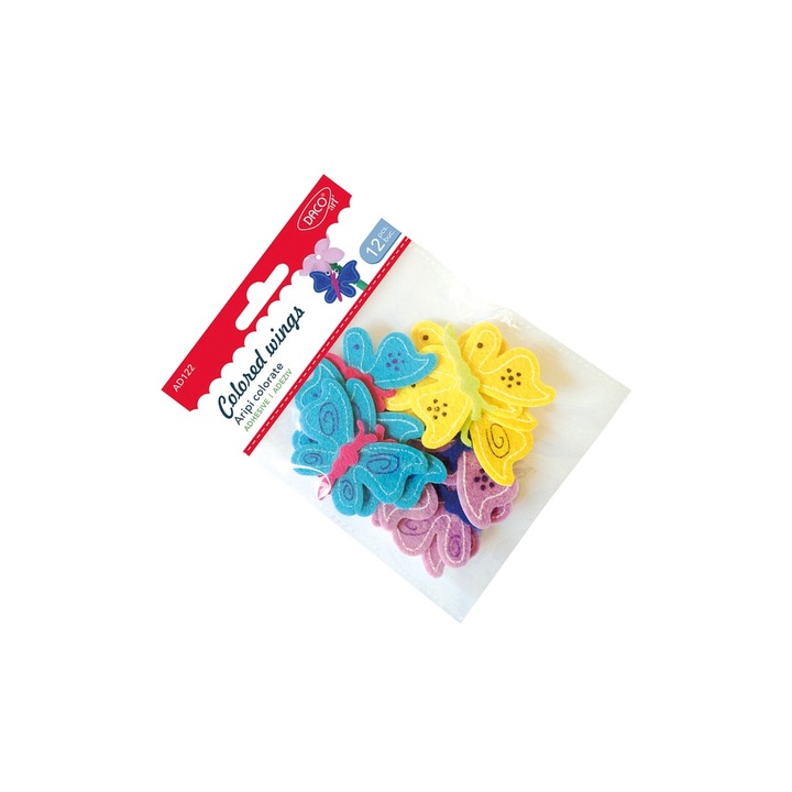 Set Accesorii Craft, Daco, 12 aripi colorate din fetru 3D autoadezive, 5, 5x4cm