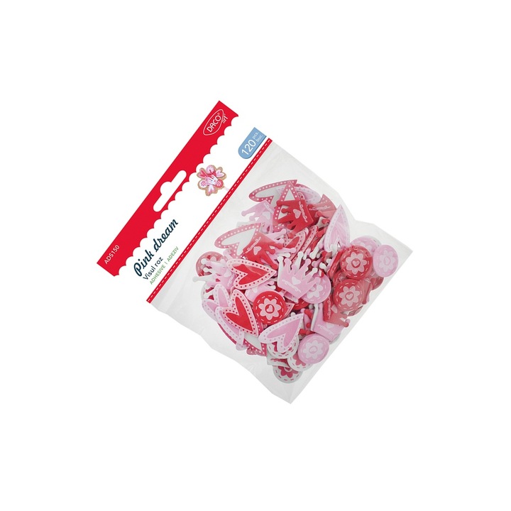Set Accesorii Craft Daco Visul Roz, 120 buc, spuma autoadeziva, roz