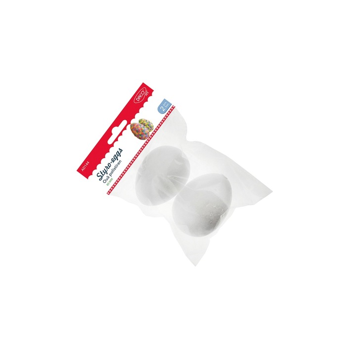 Set 2 oua din polistiren Daco, 8 cm, pentru artizanat, alb