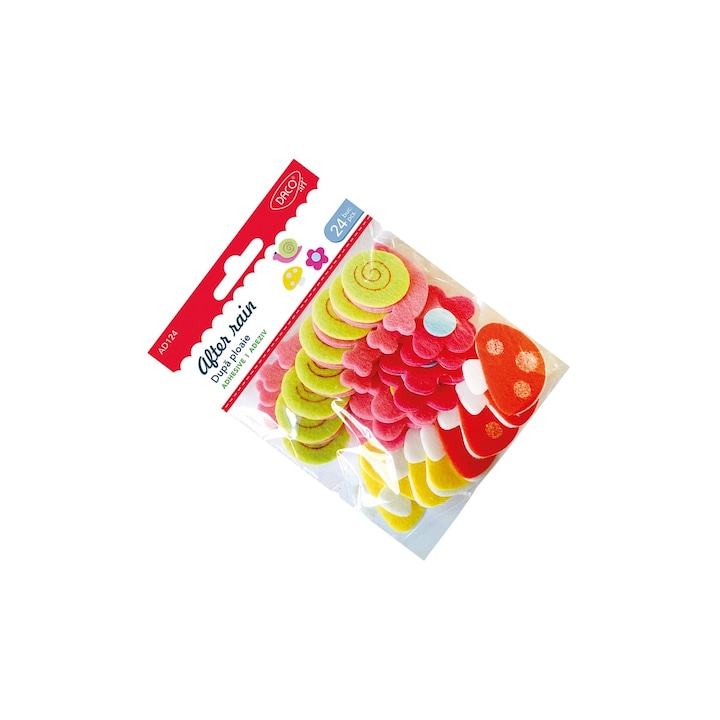 Set Accesorii Craft Daco 'Dupa Ploaie' din Fetru Autoadeziv 3D, Multicolor, 24 elemente, 4 ani+
