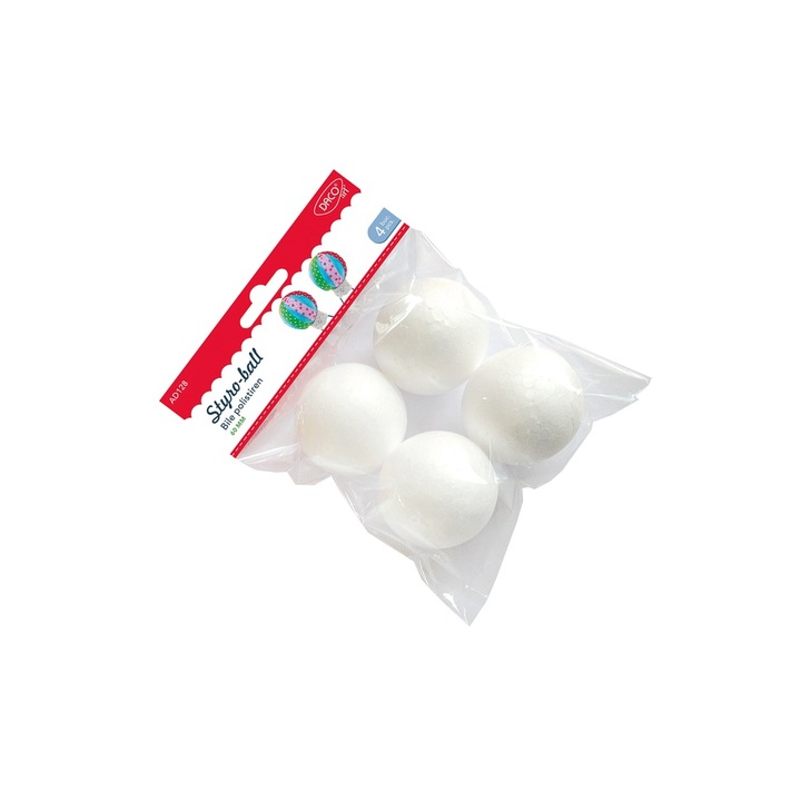 Set 4 Bile din Polistiren Daco, 6 cm, albe, pentru Proiecte Creative