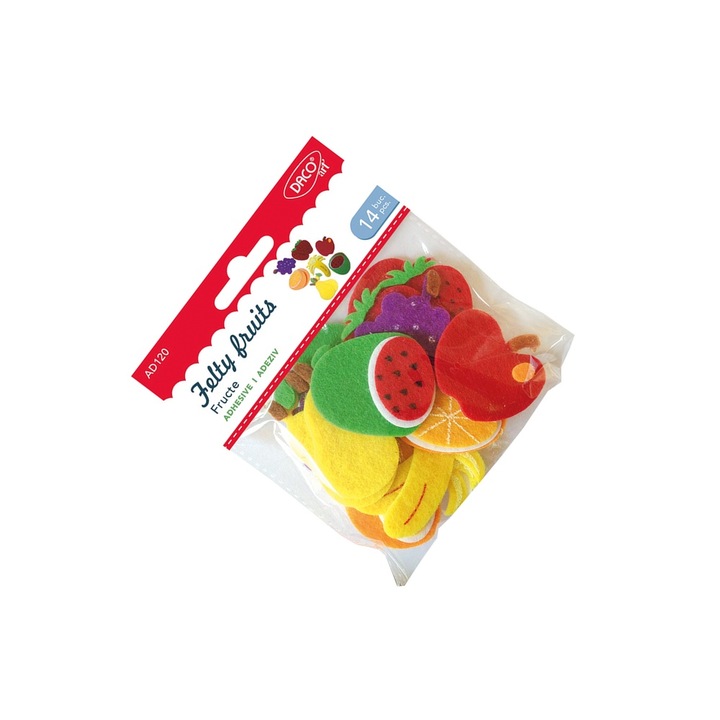 Set Accesorii Craft Fructe din Fetru Autoadeziv Multicolor 14 buc, pentru Copii