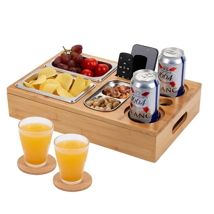Tava bambus Juksun, 3 boluri inox, 40x26x8cm