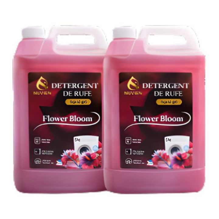 Pachet 2 x Detergent de Rufe Lichid Gel Nuvien Flower Bloom 5L, Parfum Floral Intens, 200 Spalari, Pentru Rufe Albe si Colorate