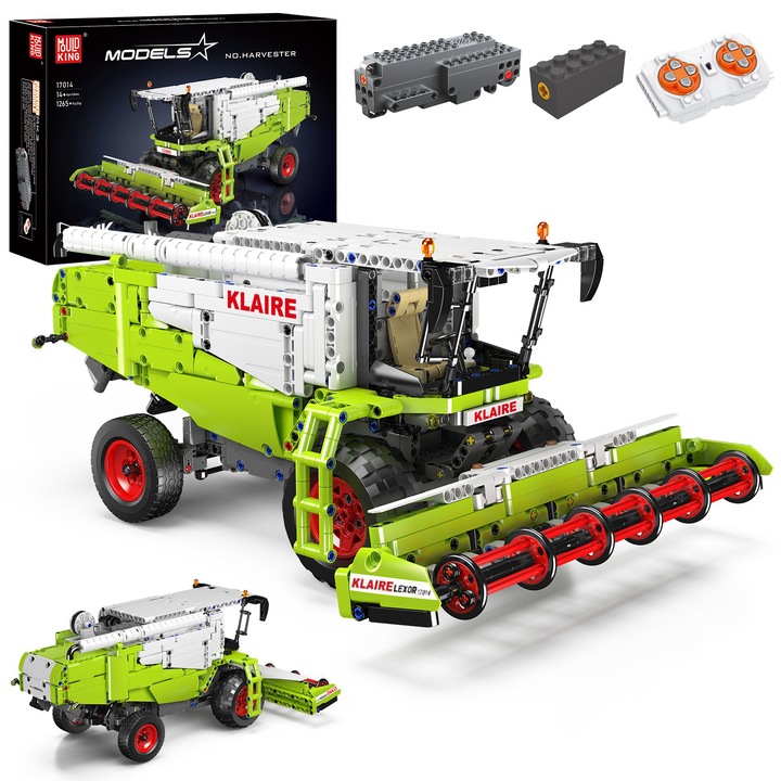 Set de constructie Mould King, Combine Harvester RC – Combine Agricola cu Telecomanda, 1347 Piese,40.6x29.6x18cm, Motor Electric, Model STEM, Masina Agricola Realista, Cadou 14+