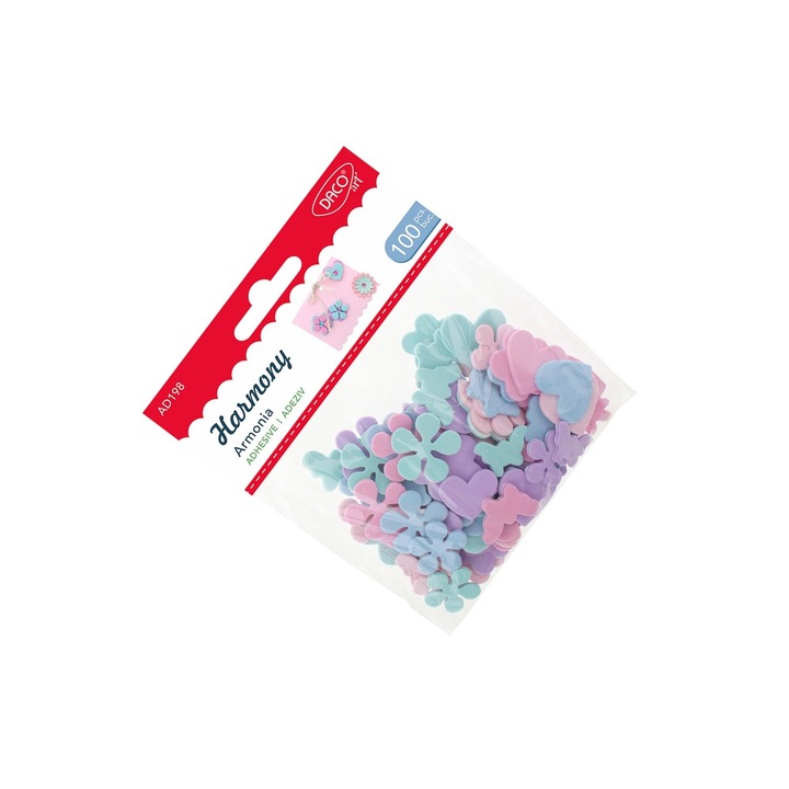 Set Accesorii Craft Armonia, 100 Forme Spuma Autoadeziva, Multicolor, 5 ani