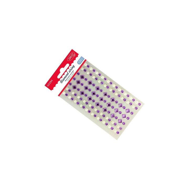 Set Accesorii Craft cu Pietricele Autoadezive, 125 Bucati, Mov si Alb, pentru Copii 7+ Ani