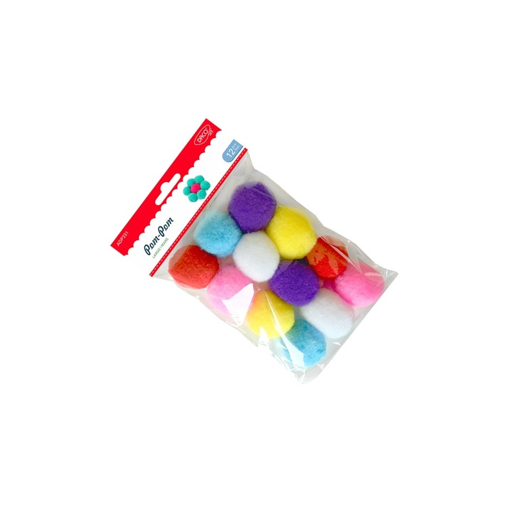 Set Accesorii Craft Daco cu 12 Pom-Pomuri Mari, Multicolor, 5cm