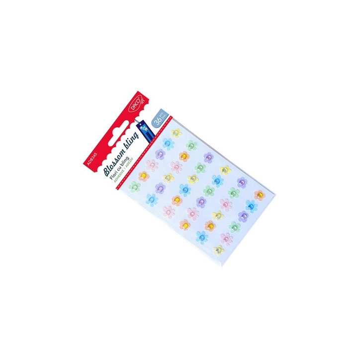 Set Accesorii Craft DACO Art - Flori Autoadezive cu Bling, 36 buc, multicolor