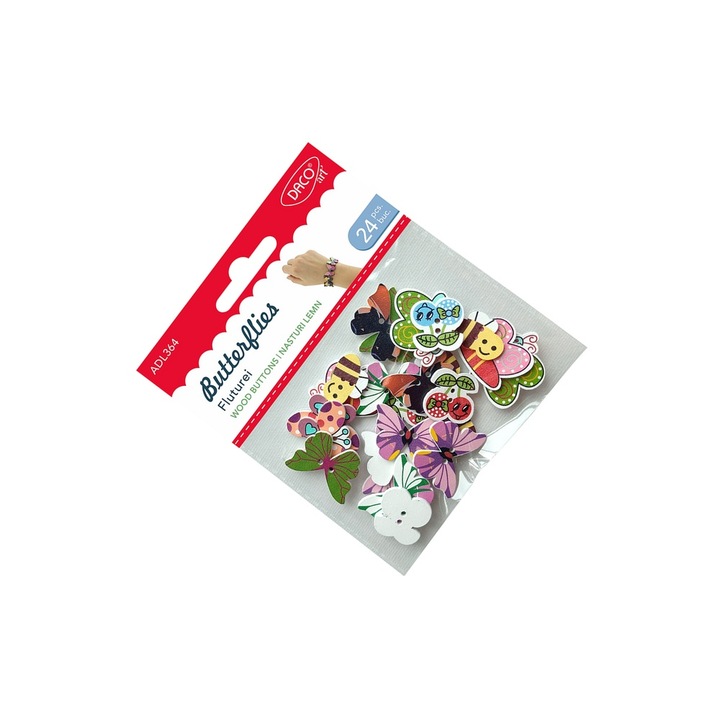 Set accesorii craft din lemn DACO, Fluturi și insecte, multicolor, 24 piese