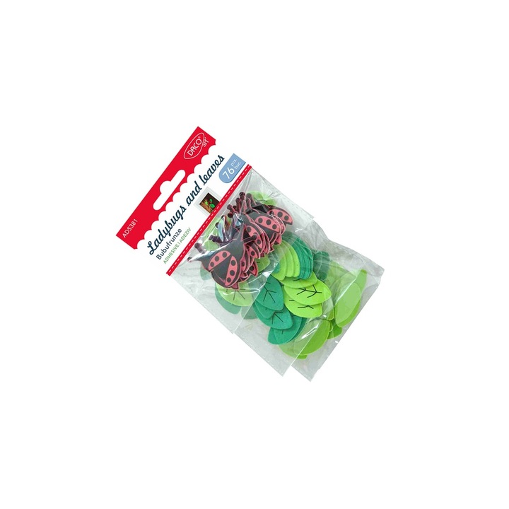 Set accesorii craft Daco Bubufrunze, 76 piese autoadezive din spuma, tematica natura, 3, 5cm